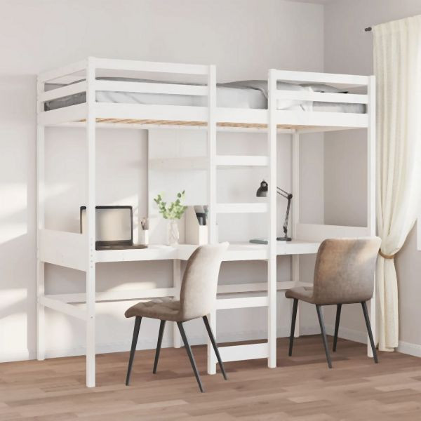 vidaXL Hochbett ohne Matratze Weiß 75x190 cm Massivholz Kiefer, 3308551