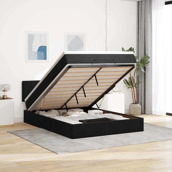 vidaXL Ottoman-Bett mit Matratze Schwarz 140x200 cm Samt, 3311779