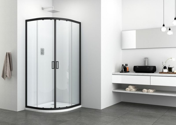 Sanotechnik Rundduschkabine mit 2 Schiebetüren schwarz 88-90x88-90x195cm, R90B