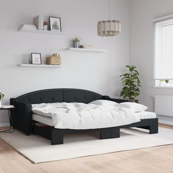 vidaXL Tagesbett Ausziehbar mit Matratzen Schwarz 90x200 cm Stoff, 3197550