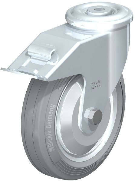 Blickle LER-VE 180R-FI-SG-FA Stahlblech-Lenkrolle mit Rückenloch & Feststeller, Vollgummi, Grau, 749807