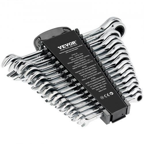 VEVOR 16-tlg. Ringmaul-Ratschenschlüsselsatz, Cr-V-Stahl, metrisch 8-24 mm, mit Organizer-Rack, für Haushalt & Werkstatt, ZXBSTZGDK16PX3TR1V0