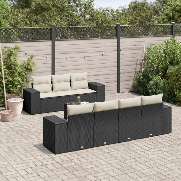 vidaXL 8-teilig Garten-Sofagarnitur mit Kissen Schwarz Poly Rattan, 3254663