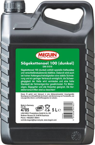 Meguin Sägekettenöl 100 (dunkel), Kanister Kunststoff, VE: 5 Liter, 4785