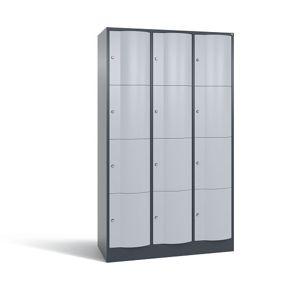 C+P Schließfachschrank Resisto, 12 Fächer, H1950xB1148xT540 mm, Anthrazit/Weißalu, 8470-372 S10247