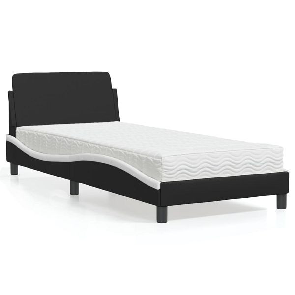 vidaXL Bett mit Matratze Schwarz und Weiß 90x200 cm Kunstleder, 3208342