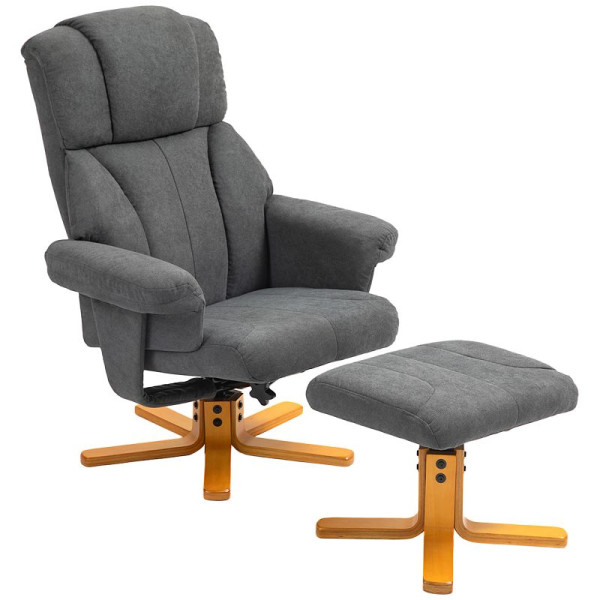 HOMCOM Verstellbarer Sessel mit Fußhocker mit hoher Lehne und Holzrahmen für Wohnzimmer, Schlafzimmer, Dunkelgrau, 83B-111V00CG