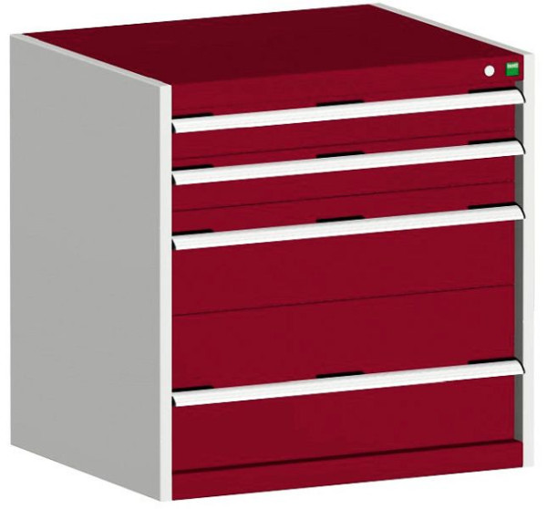 bott cubio Schubladenschrank bestückt mit 4 Schwerlastschubladen BxTxH: 800 x 650 x 800 mm, RAL 7035/3004, 40020024.24V