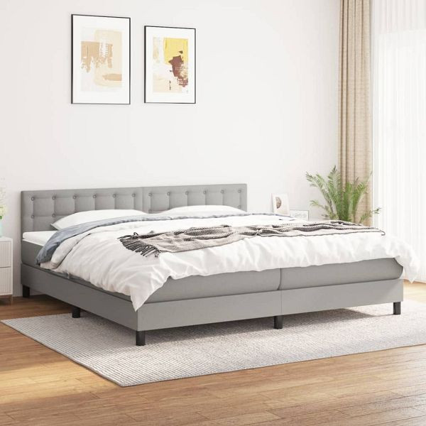 vidaXL Boxspringbett mit Matratze Hellgrau 200x200 cm Stoff, 3140401