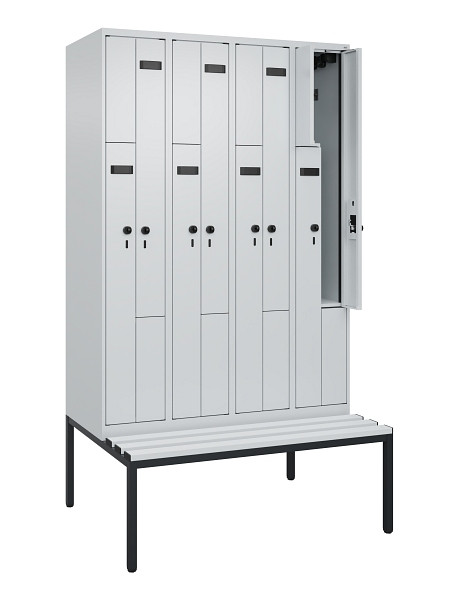 C+P Z-Spind Evolo PLUS, 8 Fächer, 2120x1200x815mm, 7035/7035, Drehriegel, Sitzfläche Kunststoff, Sitzbank, 0490537-408 S10067