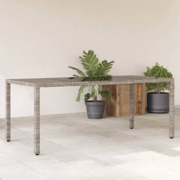 vidaXL Gartentisch mit Glasplatte Grau 190x90x75 cm Poly Rattan, UV-beständig, 365538