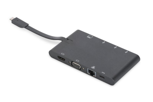 DIGITUS Universal Travel Docking Station, USB-C, 9-Port, 2x Video, 2x USB-C, 2x USB3.0, RJ45, 2x Kartenleser, DA-70865