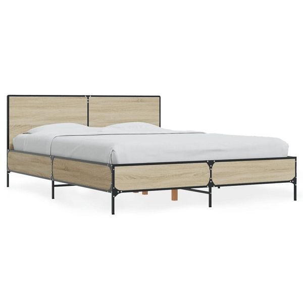 vidaXL Bettgestell Sonoma-Eiche 135x190 cm Holzwerkstoff und Metall, 3280028