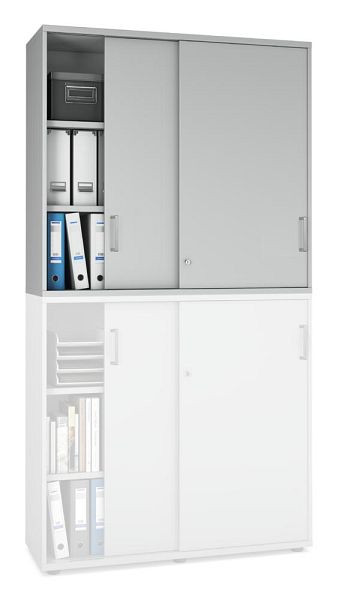 Deskin Schiebetüren-Aufsatzschrank MULTI MODUL-PRO, Dekor lichtgrau, B 1200 x H 1110 x T 420 mm, 352271