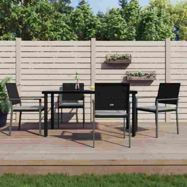 vidaXL 5-tlg. Garten-Essgruppe mit Kissen Poly Rattan und Stahl, 3187025