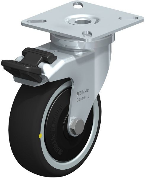 Blickle LPA-PATH 75K-FI-ELS-FK Apparate-Lenkrolle mit Anschraubplatte & Feststeller, Thermoplastisches Polyurethan, Grau, 848925