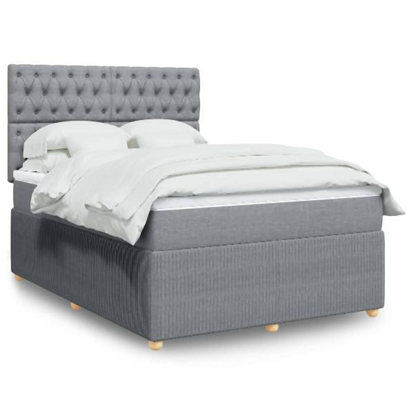 vidaXL Boxspringbett mit Matratze Hellgrau 140x200 cm Stoff, 3294386