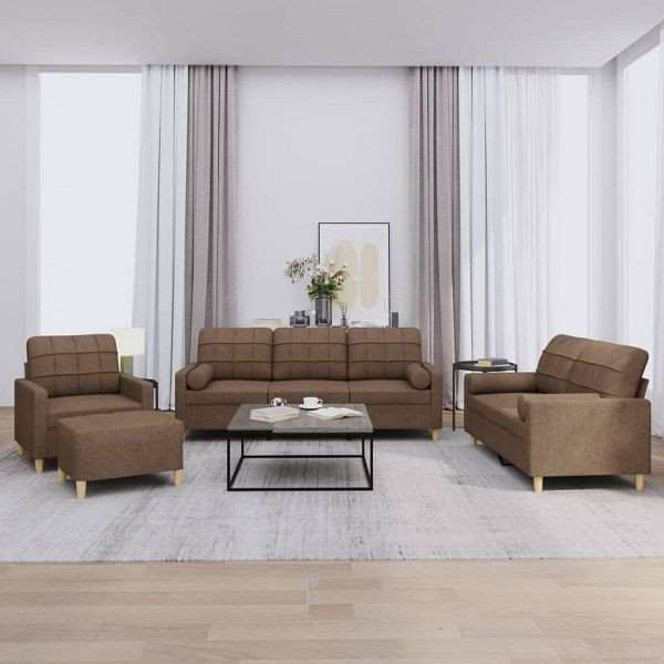 vidaXL 4-teilig Sofagarnitur mit Kissen Braun Stoff, 3201269