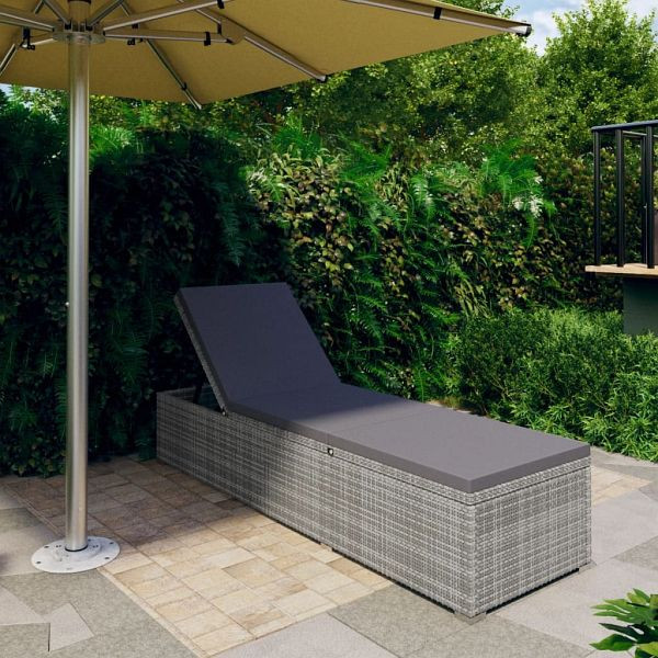 vidaXL Sonnenliege mit Auflage Poly Rattan Grau, 46220