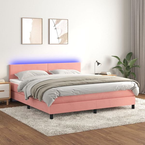 vidaXL Boxspringbett mit Matratze & LED Rosa 180x200 cm Samt, 3134302