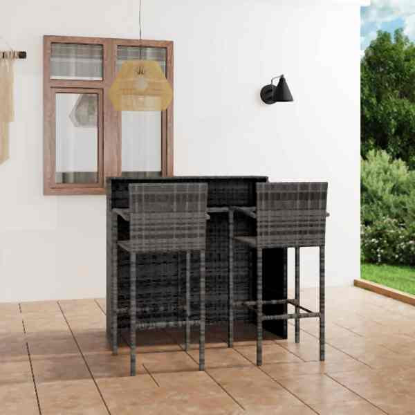 vidaXL 3-tlg. Gartenbar-Set Grau, 3064887, 8720286248225