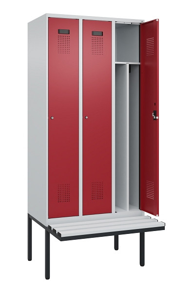 C+P Spind Evolo PLUS, 3 Abteile, 2120x900x815mm, 7035/3003, Haken 4, Zylinderschloss, Material Sitzfläche Kunststoff, 0490407-30F S10085