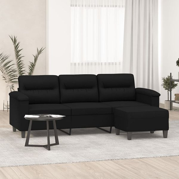 vidaXL 3-Sitzer-Sofa mit Hocker Schwarz 180 cm Mikrofasergewebe, 3201234