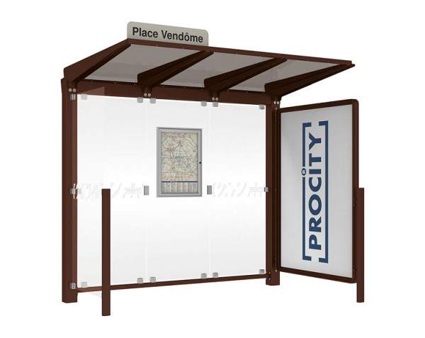 Procity Wartehalle Venedig - 1 Schaukasten 2000 + 1 Seitenverkleidung, Farbe RAL 8017, Maße: Breite 2500 x Höhe 2422 x Tiefe 1520 mm, 529652.8017