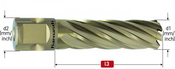 Karnasch HSS-XE Kernbohrer, Nitto/Uni-Schaft 19mm, Nutzlänge 55 mm, Gold-Line55 d=1-5/8', 201620100