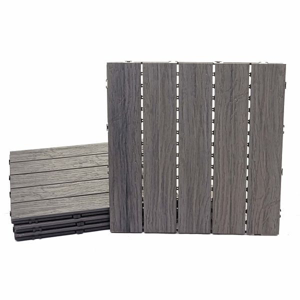 Mendler WPC Bodenfliese HWC-E19, Holzoptik Balkon/Terrasse, 3D-Struktur linear, antik-braun, 4x je 50x50cm = 1qm, 65168