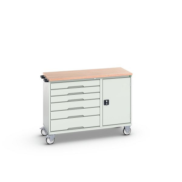 bott verso Montagewagen, mit 6 Schubladen, Tür und Multiplex-Top, BxTxH: 1300 x 600 x 980 mm, Lichtgrau / Lichtgrau, 16927154.16