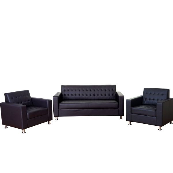Mendler 3-1-1 Sofagarnitur Kunda, Couch Loungesofa Kunstleder, Metall-Füße, coffee, 55140