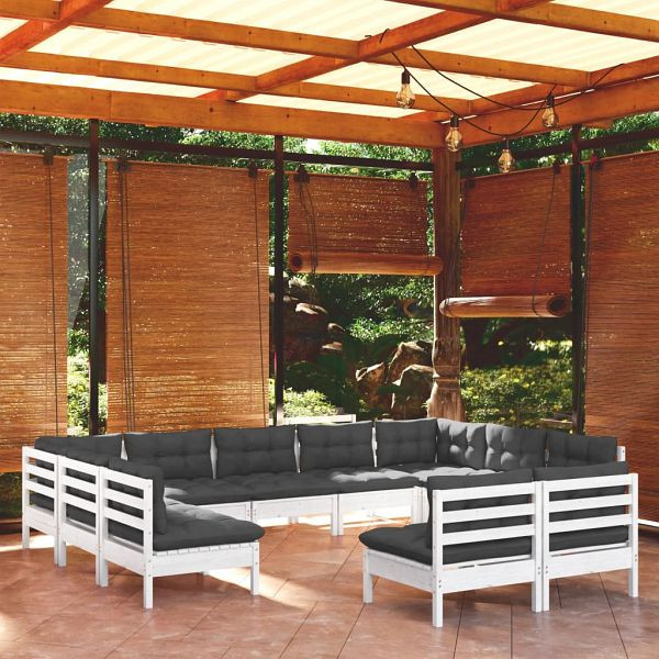 vidaXL 11-teilig Garten-Lounge-Set mit Kissen Weiß Kiefer Massivholz, 3097212