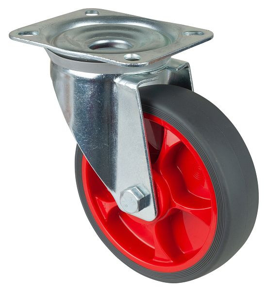 BS Rollen Transportrolle Lenkrolle, thermoplastisches Gummirad, Reifen grau, Rollenlager, Platte, Durchmesser: 160 mm, VE: 2 Stück, L400.B44.161.03