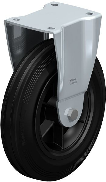 Blickle BH-VPP 250R Stahlblech-Bockrolle, Schwerlast-Ausführung, mit Anschraubplatte, Vollgummi, Schwarz, 577932