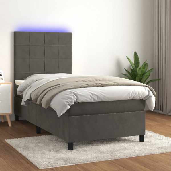 vidaXL Boxspringbett mit Matratze & LED Dunkelgrau 80x200 cm Samt, 3136090