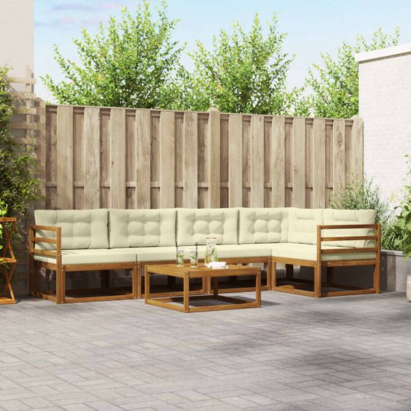 vidaXL Outdoor-Sofagarnitur mit Kissen 6-teilig Natur und Creme, 3367598