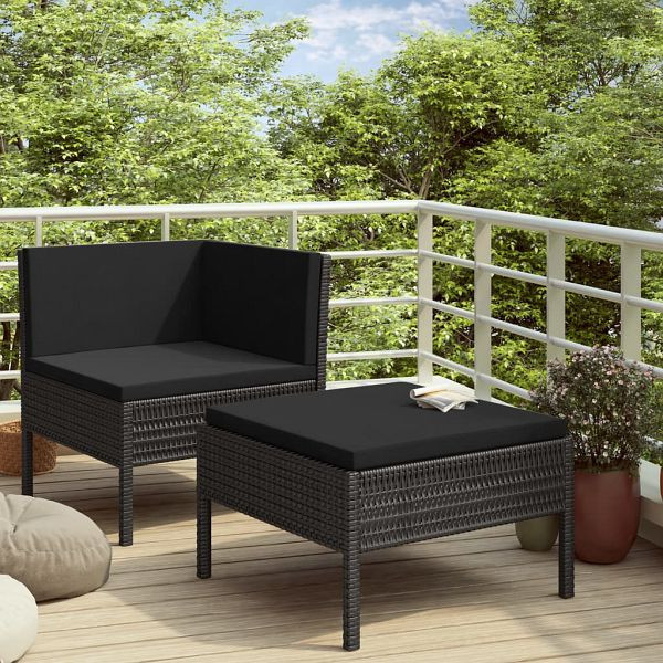 vidaXL 2-tlg. Garten-Lounge-Set mit Auflagen Poly Rattan Schwarz, 310207