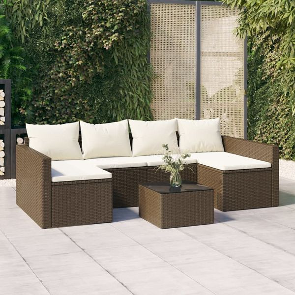 vidaXL 2-teilig Garten-Lounge-Set mit Kissen Braun Poly Rattan, 362342