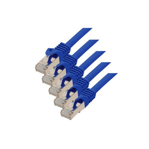 S-Conn RJ45 Patchkabel S/FTP, PIMF, Rohkabel CAT 7 Halogenfrei VE: 5 Stück, blau, 0,25m, 75511-0.25B-SET5
