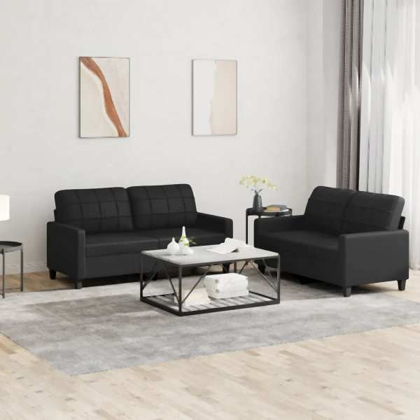 vidaXL 2-tlg. Sofagarnitur mit Kissen Schwarz Kunstleder, 3201358