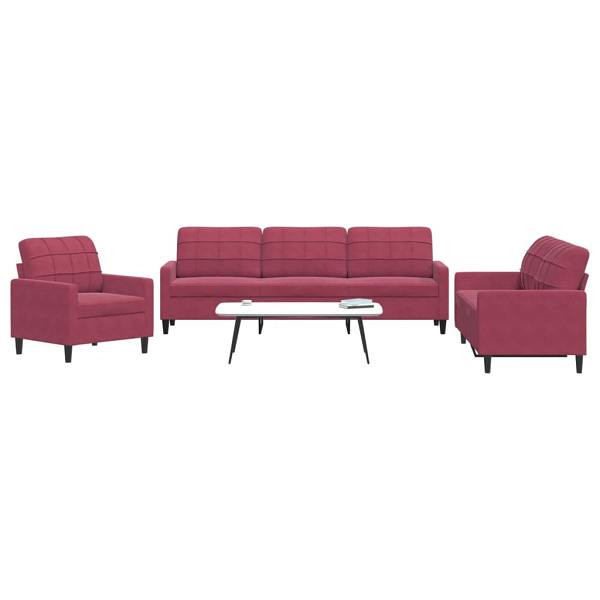 vidaXL 3-tlg. Sofagarnitur mit Kissen Weinrot Samt, 3278435
