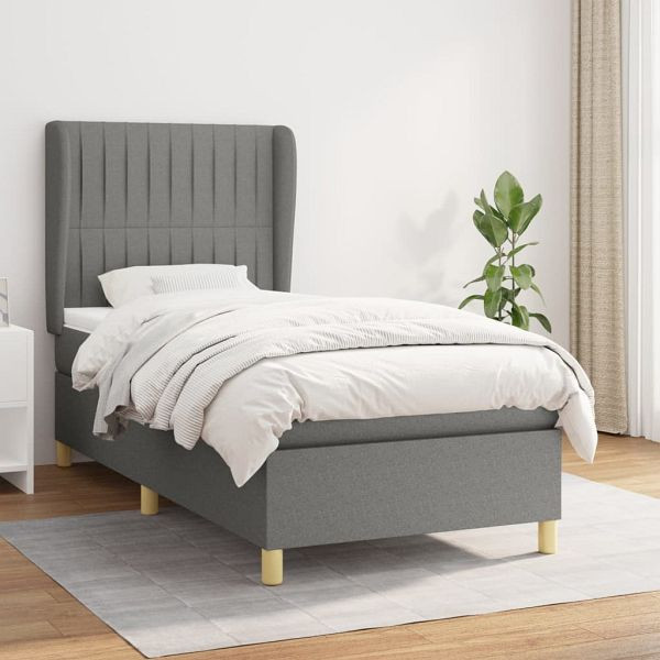 vidaXL Boxspringbett mit Matratze Dunkelgrau 80x200 cm Stoff, 3128638