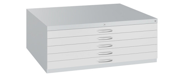 C+P Flachablageschrank Serie 7100_7200, H420xB1100xT765mm, 7035/7035, 5 Schubladenblenden doppelwandig, 7100-000 S10282