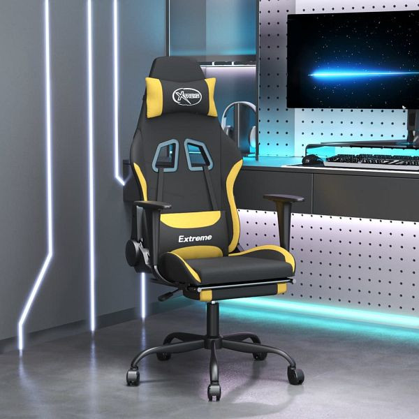 vidaXL Gaming-Stuhl mit Fußstütze Schwarz und Gelb Stoff, 3143726