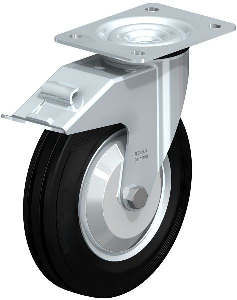 Blickle LE-VE 200R-FI-FA Stahlblech-Lenkrolle mit Anschraubplatte & Feststeller, Vollgummi, Schwarz, 381814