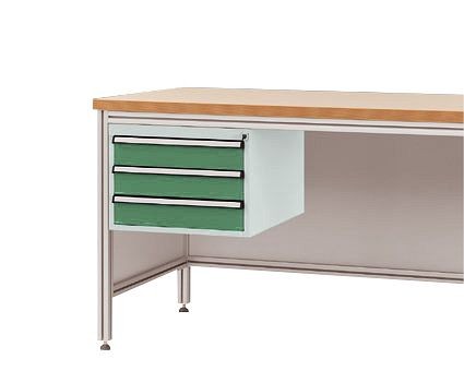 Manuflex Gehäuse-Unterbau für ALU-Arbeitstische, Nutzhöhe 300 mm mit 3 Schubfächern, für Tischtiefe 600 mm, Resedagrün, ZB4625.6011
