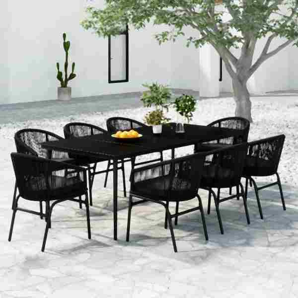 vidaXL 9-tlg. Garten-Essgruppe Schwarz, 3099244, 8720286912188