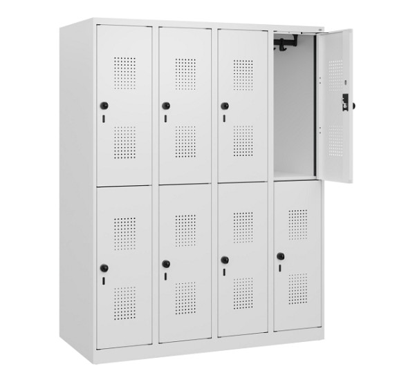 C+P Doppelstöckiger Spind Evolo PLUS, 8 Fächer, 1530x1200x500mm, 9016/9016, Drehriegel, 0493005-40 S10023