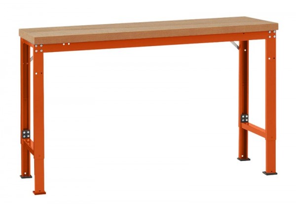 Manuflex Grundwerkbank PROFI Spezial mit Multiplexplatte, BxTxH = 1500 x 700 x 740-1040 mm, Rotorange, TP6014.2001